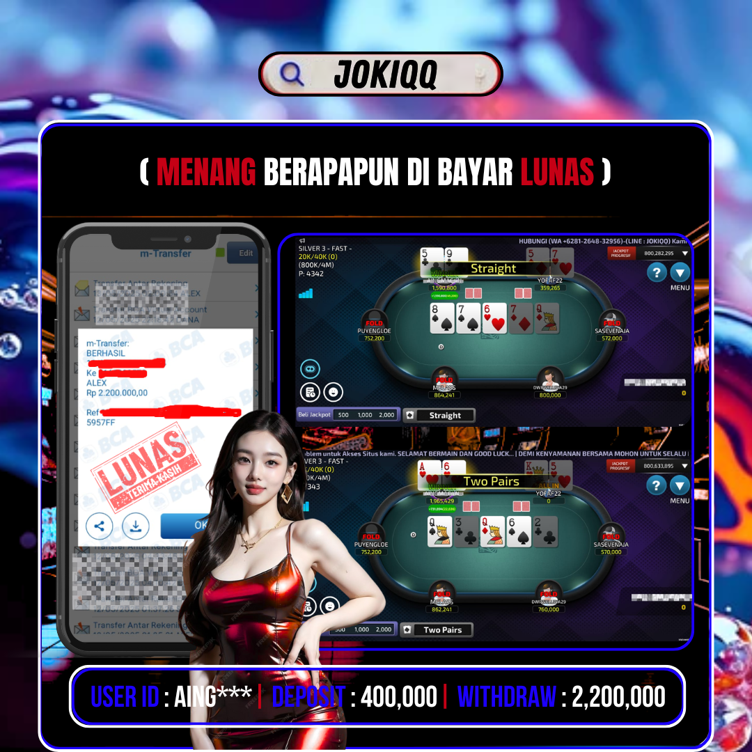 JOKIQQ JACKPOT TEXAS POKER  Rp.2,200,000.,- LUNAS